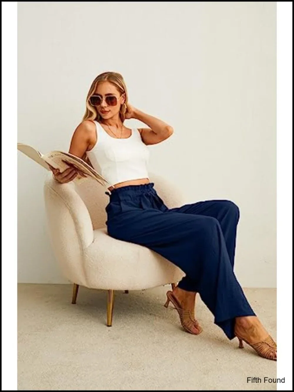 High Waist Palazzo Pants, Adjustable Knot Ankle Wide Leg Trousers with Pockets
